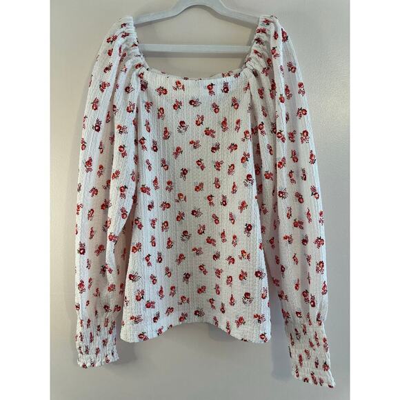 Loft Floral Puff Long Sleeve Square Neck Smocked Cuffs Romantic Blouse Small - Picture 3 of 6